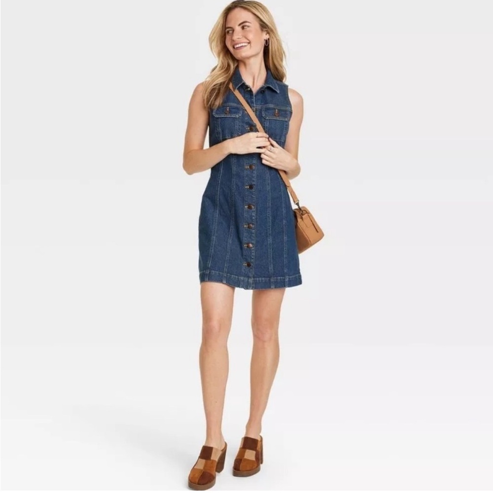 Women's Sleeveless Denim Dress - Universal Thread Dark Blue M